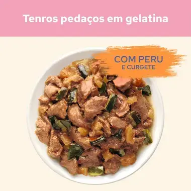 Imagem de pedaços de peru e curgete em molho da Cat Chow