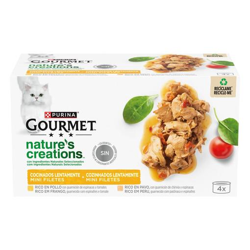 GOURMET Nature's Creations Frango guarnecido com Espinafres e Tomate & Peru guarnecido com Espinafres e Pastinaca